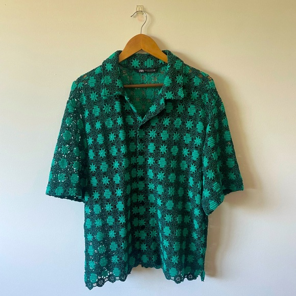 Zara Green Crochet Textured Shirt - S-M - Picture 2 of 4